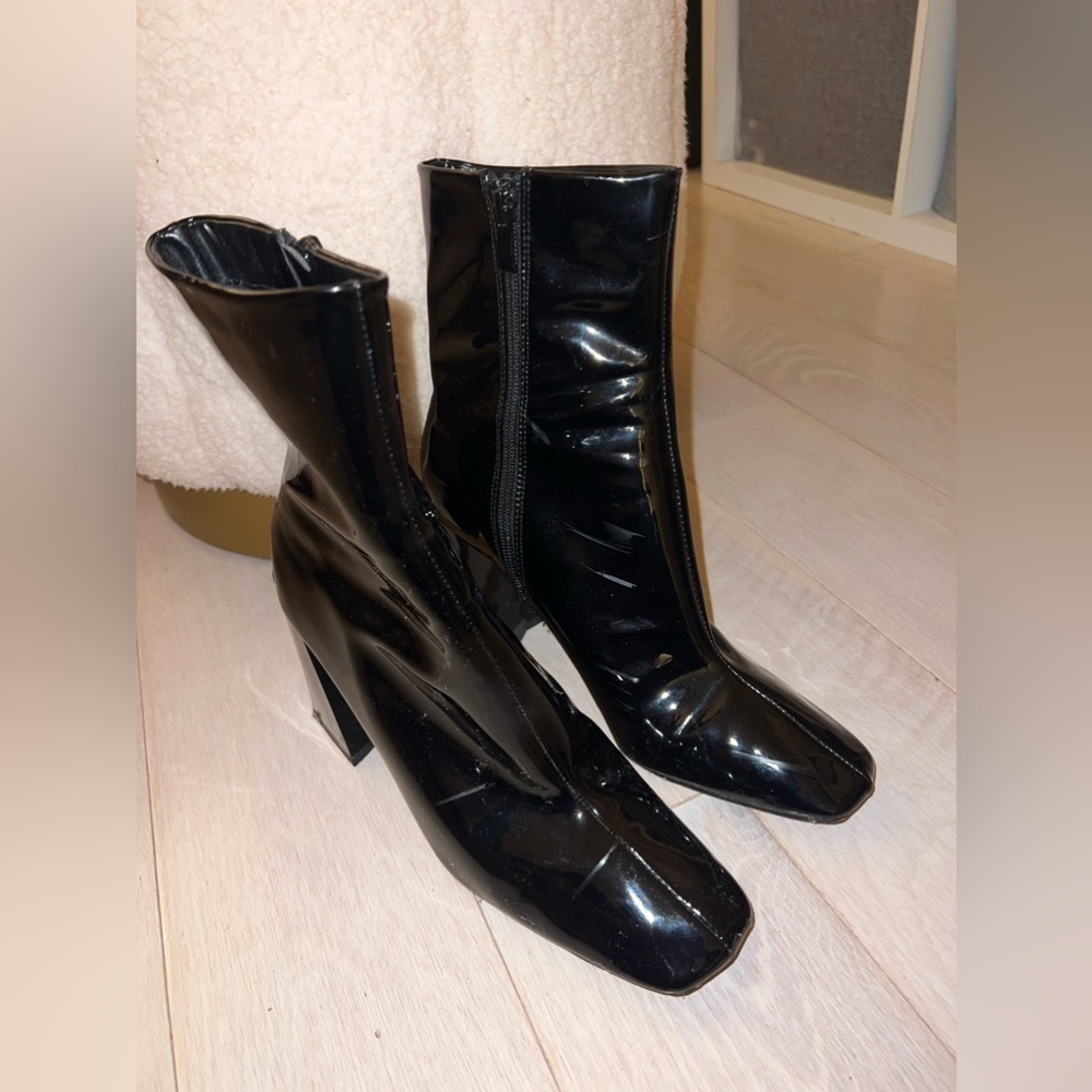 Black Patent Leather Booties